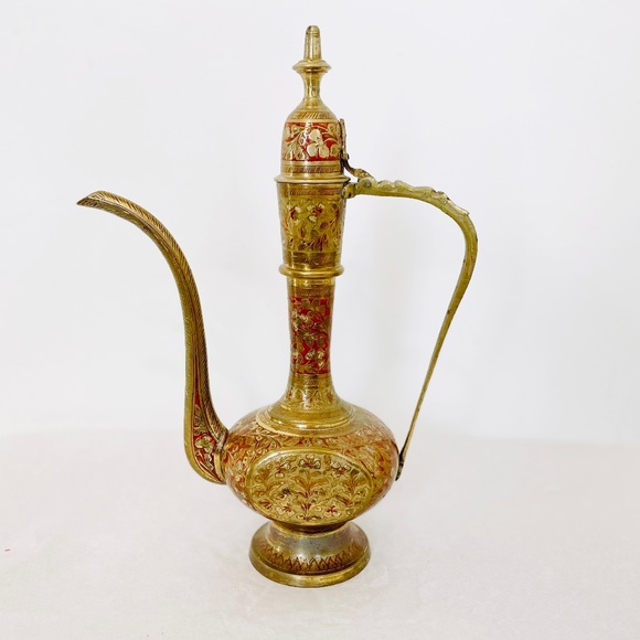 Other - SOLD. Vintage India Brass & Enamel Tea Pot or Wine Pitcher EUC